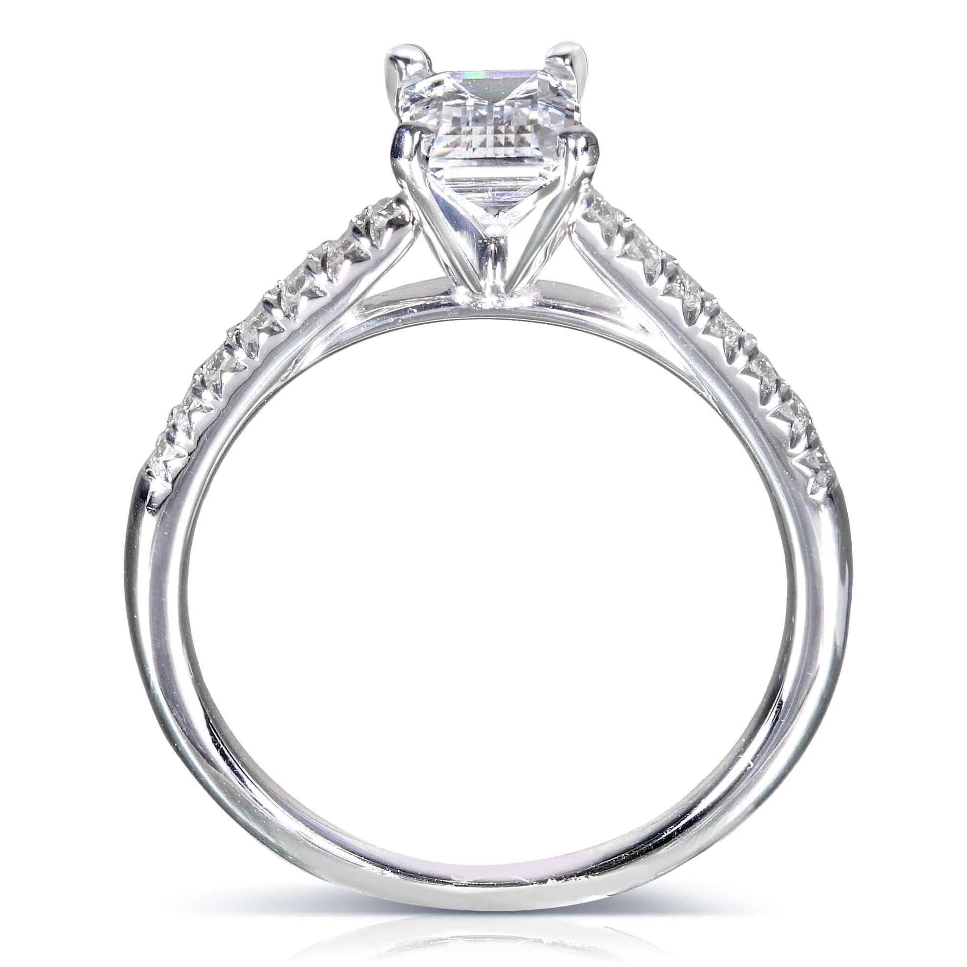 Emerald Cut-Moissanite Engagement Ring with Diamond 3/4 CTW 14k White Gold