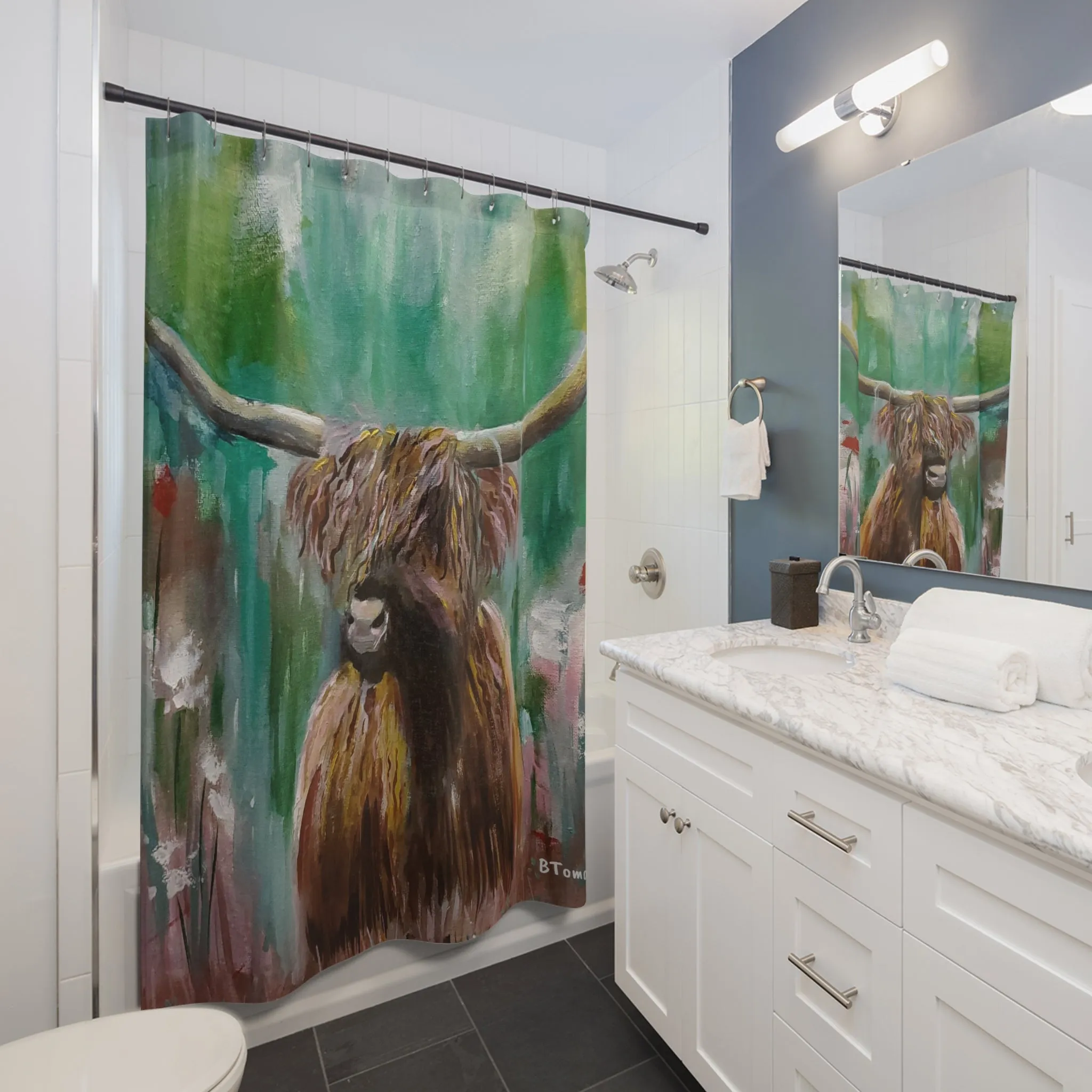 Impressionistic Highland Cow Shower Curtain