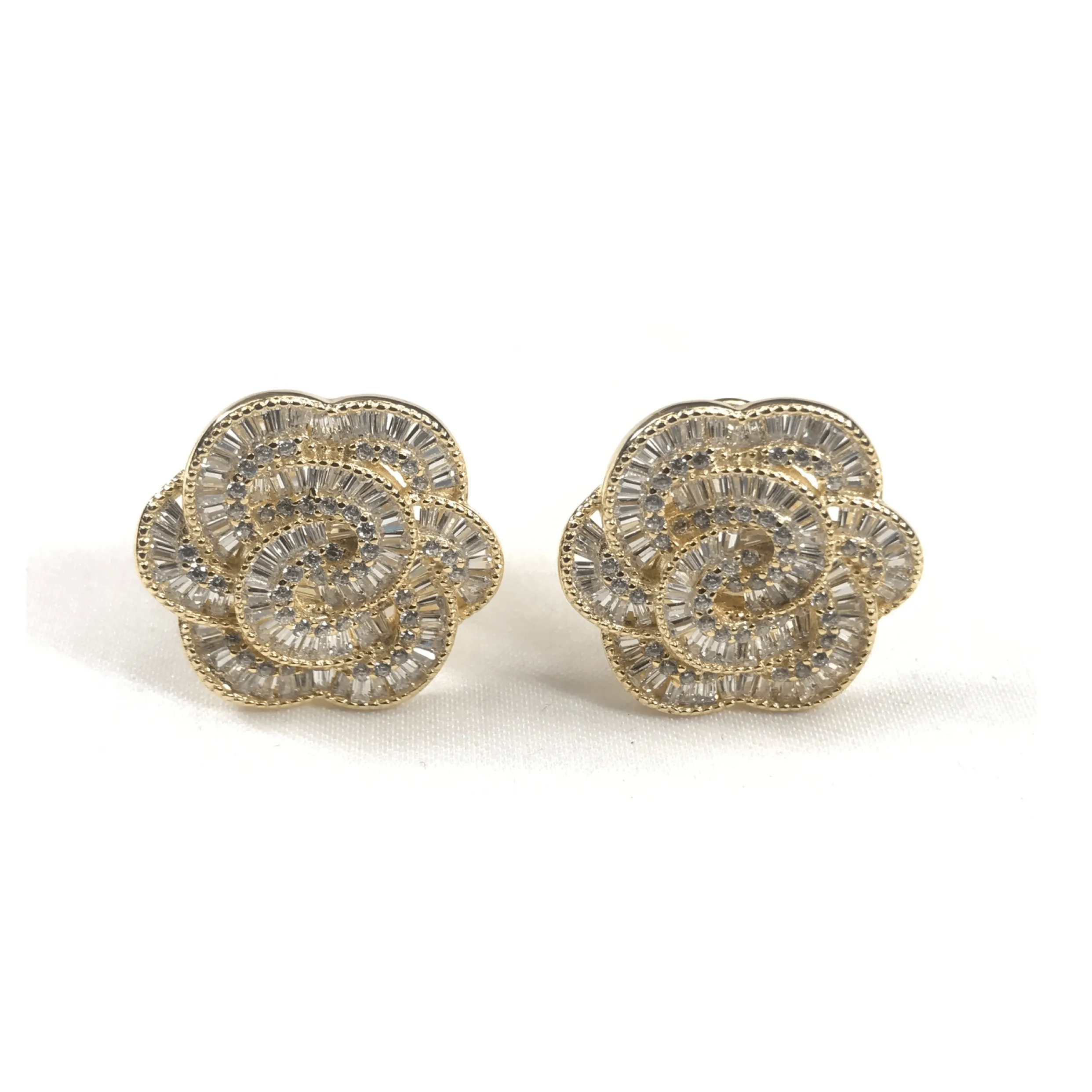 Italian CZ Baguette Flower Earrings