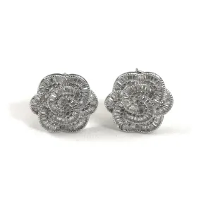 Italian CZ Baguette Flower Earrings