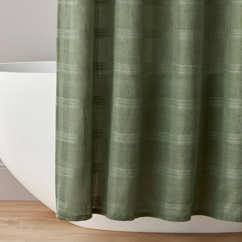 New - Washed Square Shower Curtain Green - Hearth & Hand with Magnolia