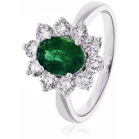 Oval Emerald with Diamond Cluster Ring