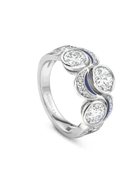 Over the Moon Three Stone Diamond Platinum Ring