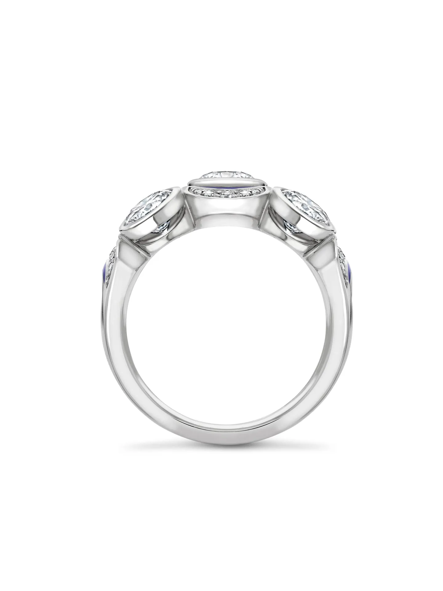 Over the Moon Three Stone Diamond Platinum Ring