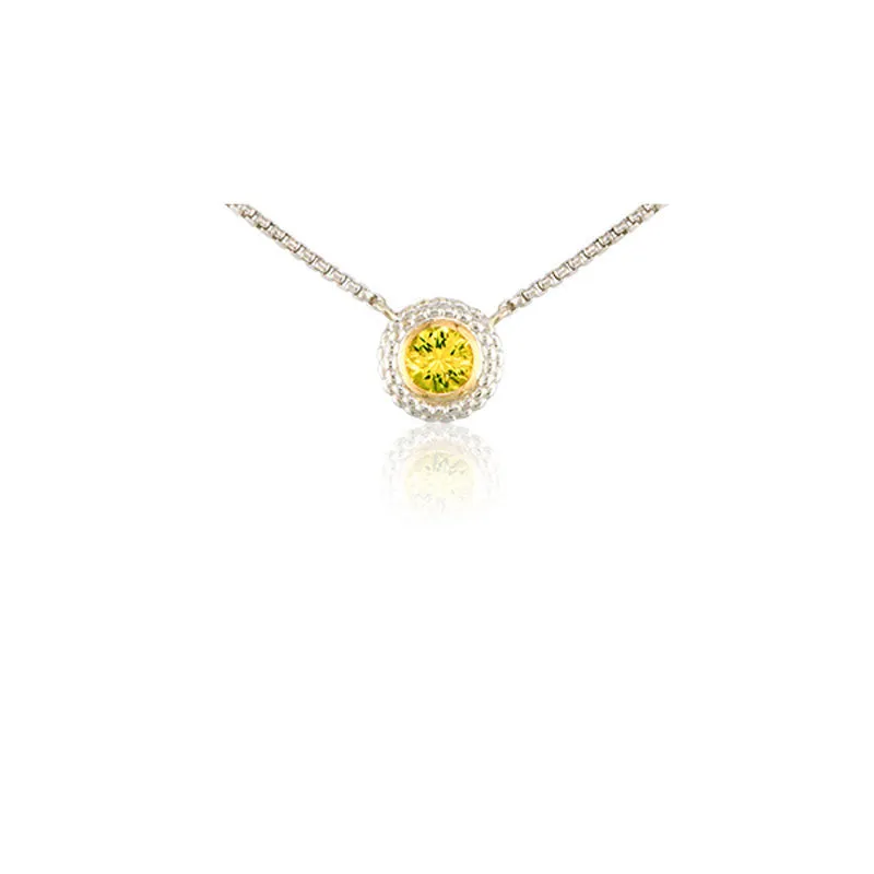 Pietra Collection Lemon Quartz Two-Tone Circle Pendant