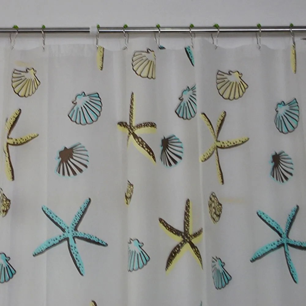 Shell Sea Star Bathroom Waterproof Shower Curtain 12 Hooks / 71" x 79"