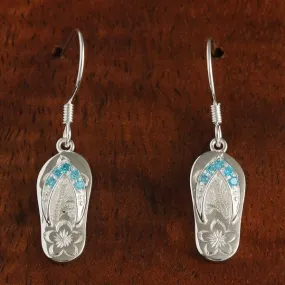 Sterling Silver Blue CZ Strap Hawaiian Scroll Slipper Hook Earrings