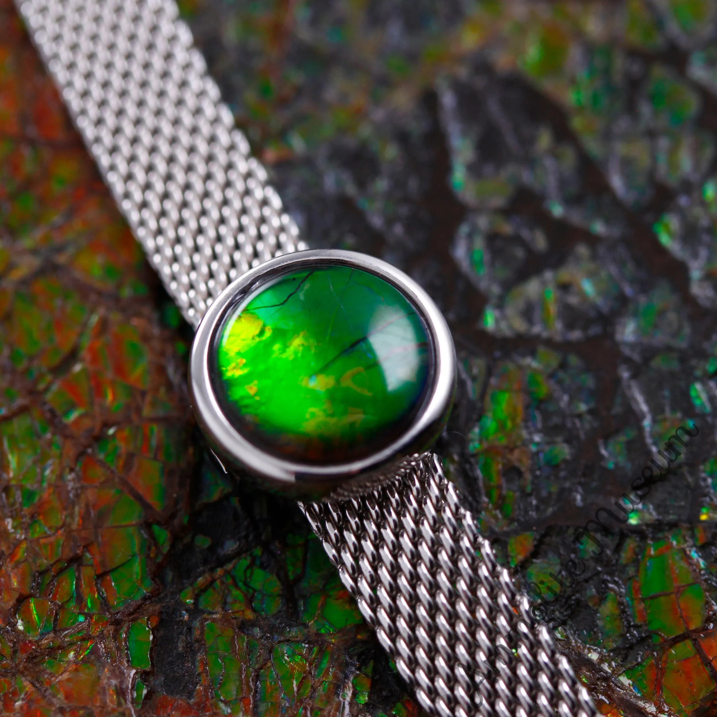 Sterling Silver Round Ammolite Bracelet