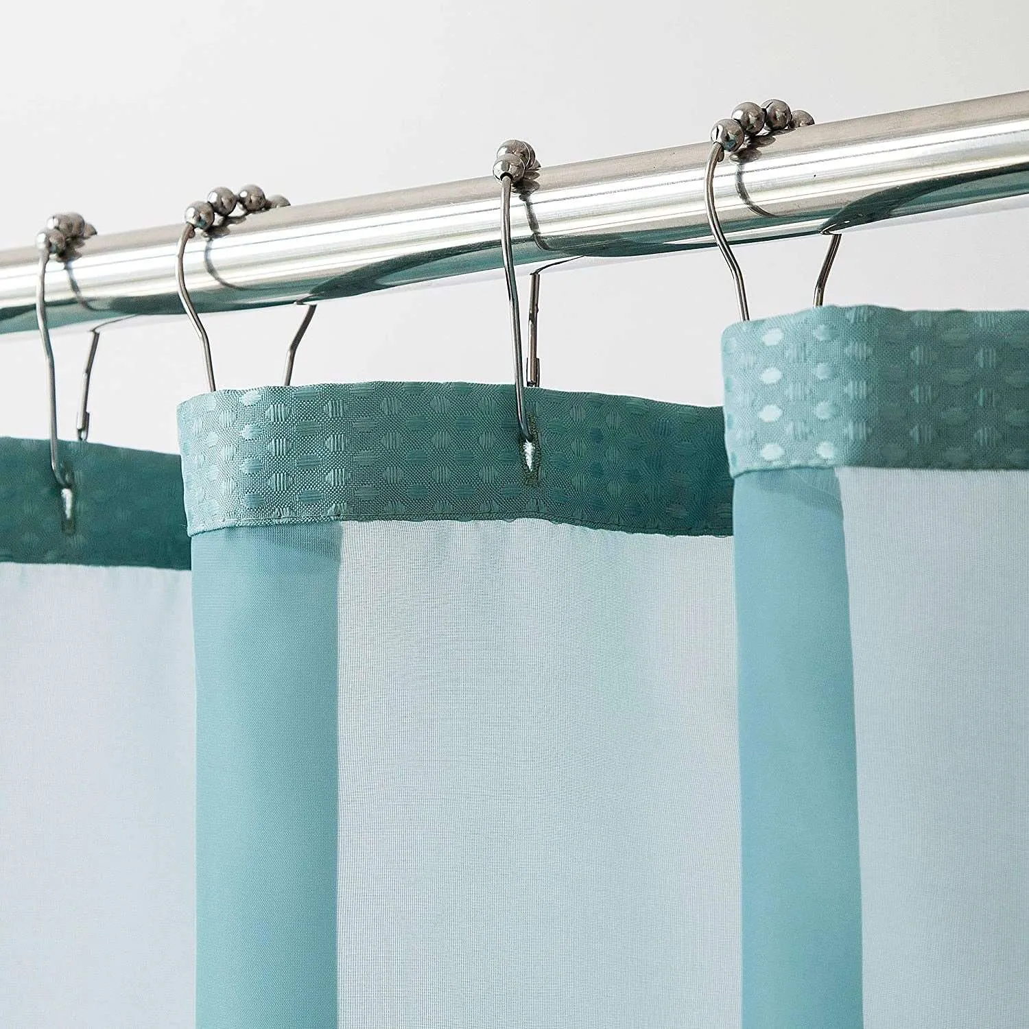 Teal Sheer And Grid Shower Curtain And Liner Set