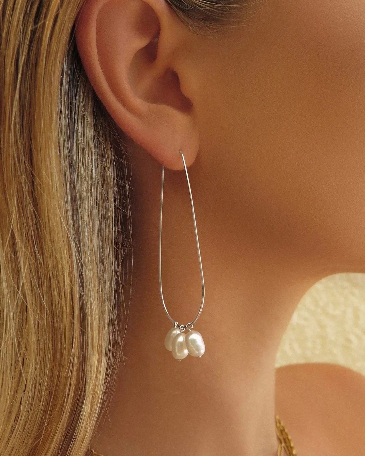 Teardrop Freshwater Pearl Hoop Earrings