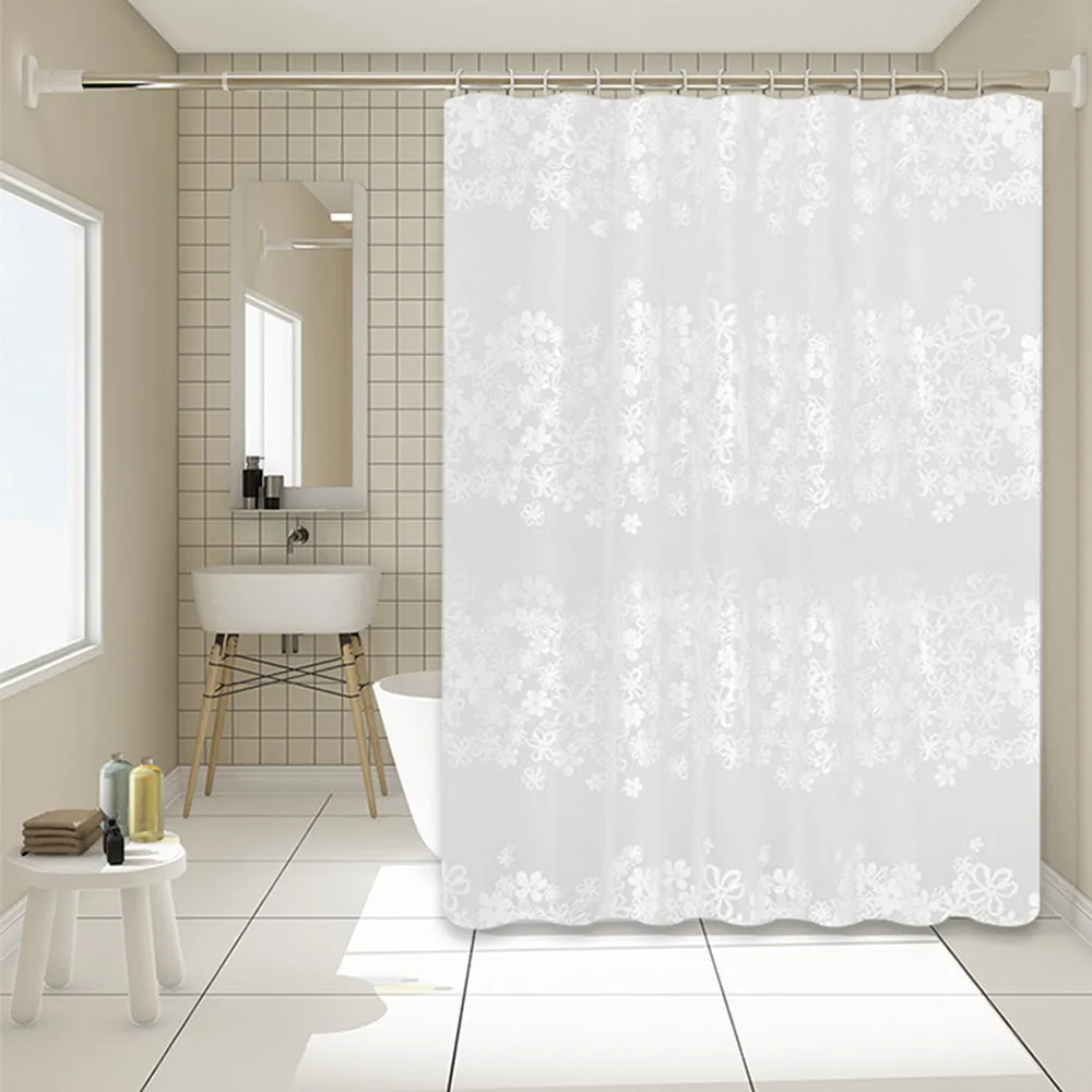 White Floral Printed Waterproof Shower Curtain, HG0075