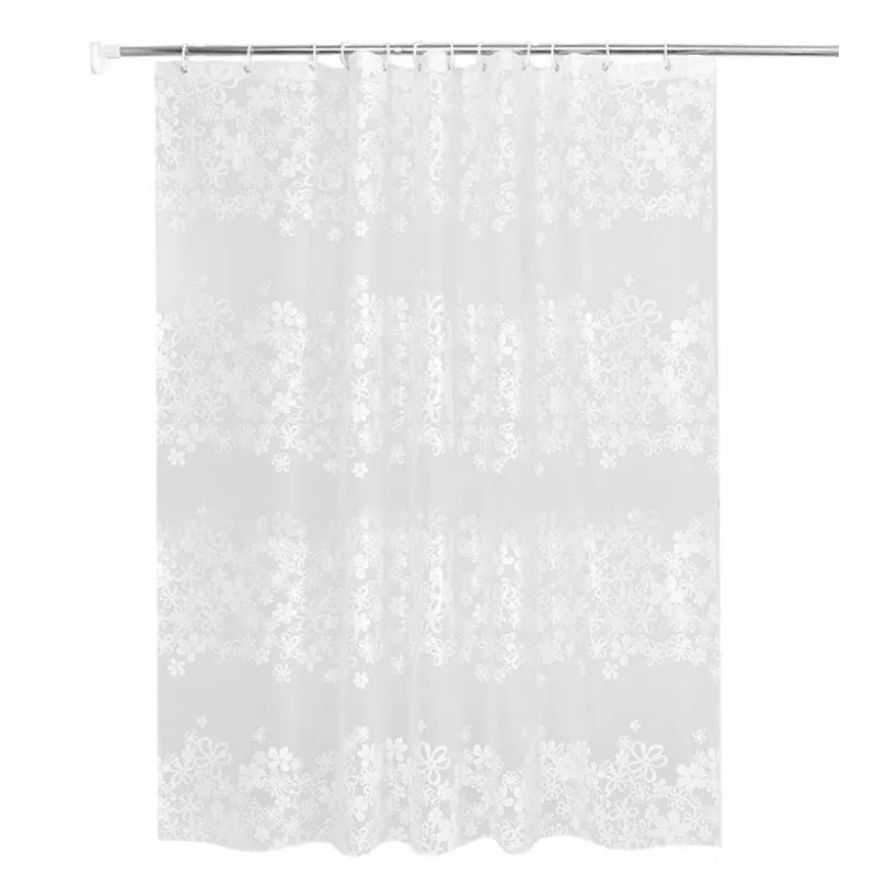 White Floral Printed Waterproof Shower Curtain, HG0075